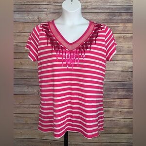 Avenue Striped Beaded Top - Size 14/16
